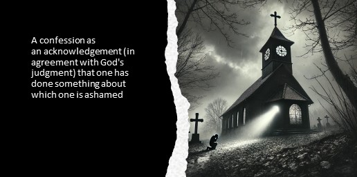 A confession as an acknowledgement (in agreement with God's judgment) that one has done something about which one is ashamed