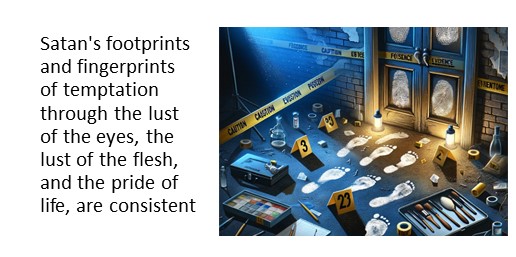Satan's footprints and fingerprints of temptation through the lust of the eyes, the lust of the flesh, and the pride of life, are consistent