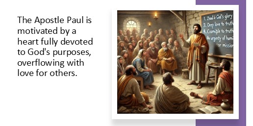 The Apostle Paul is motivated by a heart fully devoted to God's purposes, overflowing with love for others.