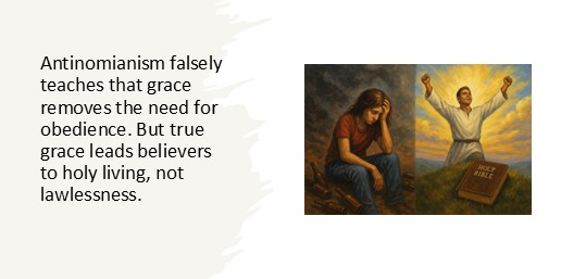 Antinomianism falsely teaches that grace removes the need for obedience. But true grace leads believers to holy living, not lawlessness.