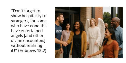 “Don’t forget to show hospitality to strangers, for some who have done this have entertained angels [and other divine encounters] without realizing it!” (Hebrews 13:2)