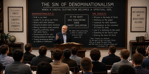 A church identity becomes denominationalism when labels, traditions, pastors, or networks produce pride, rivalry, compromise, or unnecessary division. Practical distinctions become sinful when loyalty to a group replaces biblical truth, Christian love, and allegiance to Christ.