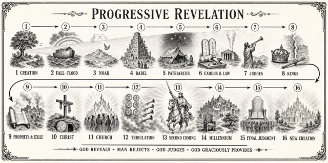 Progressive revelation shows God making Himself increasingly clear while rebellious mankind rejects His truth, grace, and redemption through Jesus Christ.