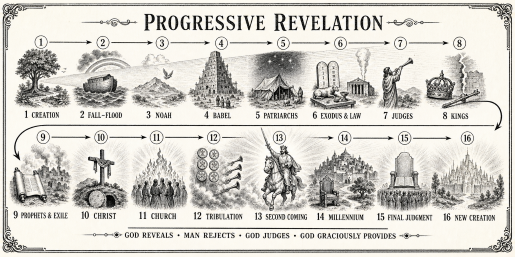 Progressive revelation shows God making Himself increasingly clear while rebellious mankind rejects His truth, grace, and redemption through Jesus Christ.