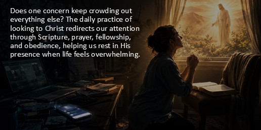 Does one concern keep crowding out everything else? The daily practice of looking to Christ redirects our attention through Scripture, prayer, fellowship, and obedience, helping us rest in His presence when life feels overwhelming.