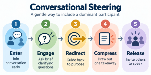 Conversational Steering: A gentle way to include a highly verbal dominant participant